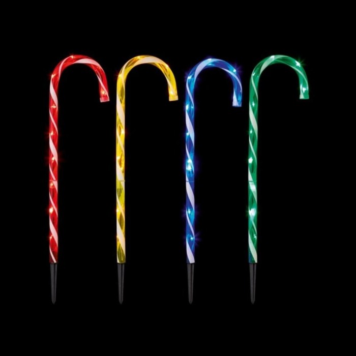 Set of 4 Multi-Coloured Candy Cane Path Lights