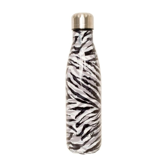 Metal Drinks Bottle Black & White Zebra Print