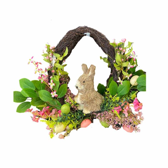 Mixed Flowers, Egg & Rabbit Wreath 18"