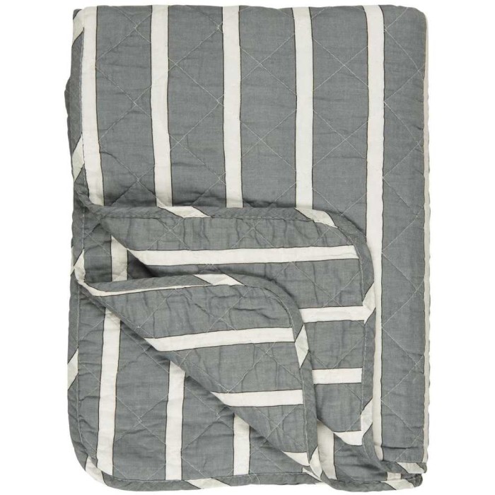 White & Dusty Blue Striped Quilt 