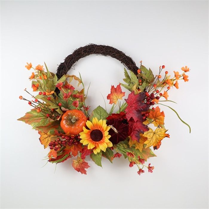 24" Wreath with Sunflowers & Pumpkins