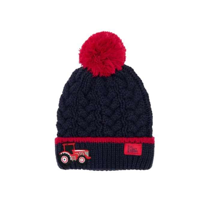 Red Tractor Cable Knit Bobbie Bobble Hat 2-4yrs