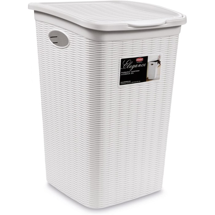 Elegance Laundry Hamper Basket White 50L