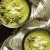 Pea & Courgette Soup with Yogurt & Minted Almond Salsa